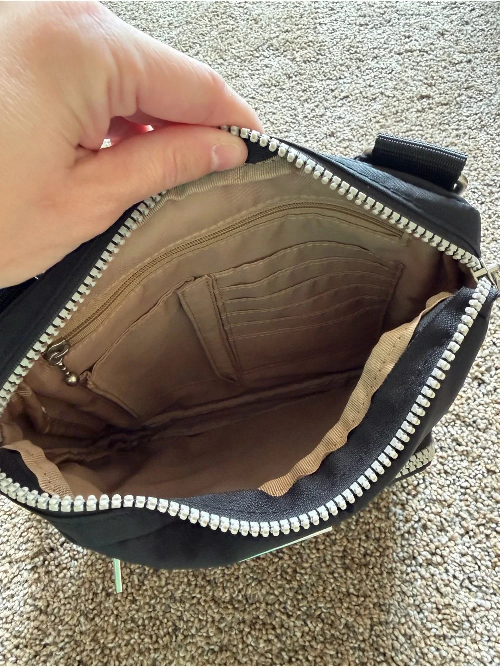 BAGGALLINI Black & Silver Nylon Zippered Crossbody Shoulder Bag